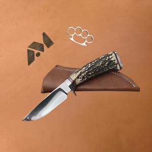 Handmade Bowie Knife Stag Handle Forged Steel with Leather Sheath