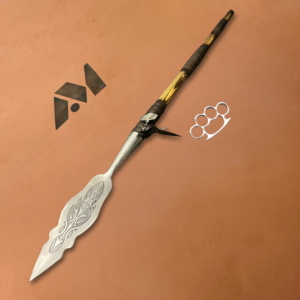 Hand Forged Viking Spear Ash Wood Handle Etched Steel Collector Piece