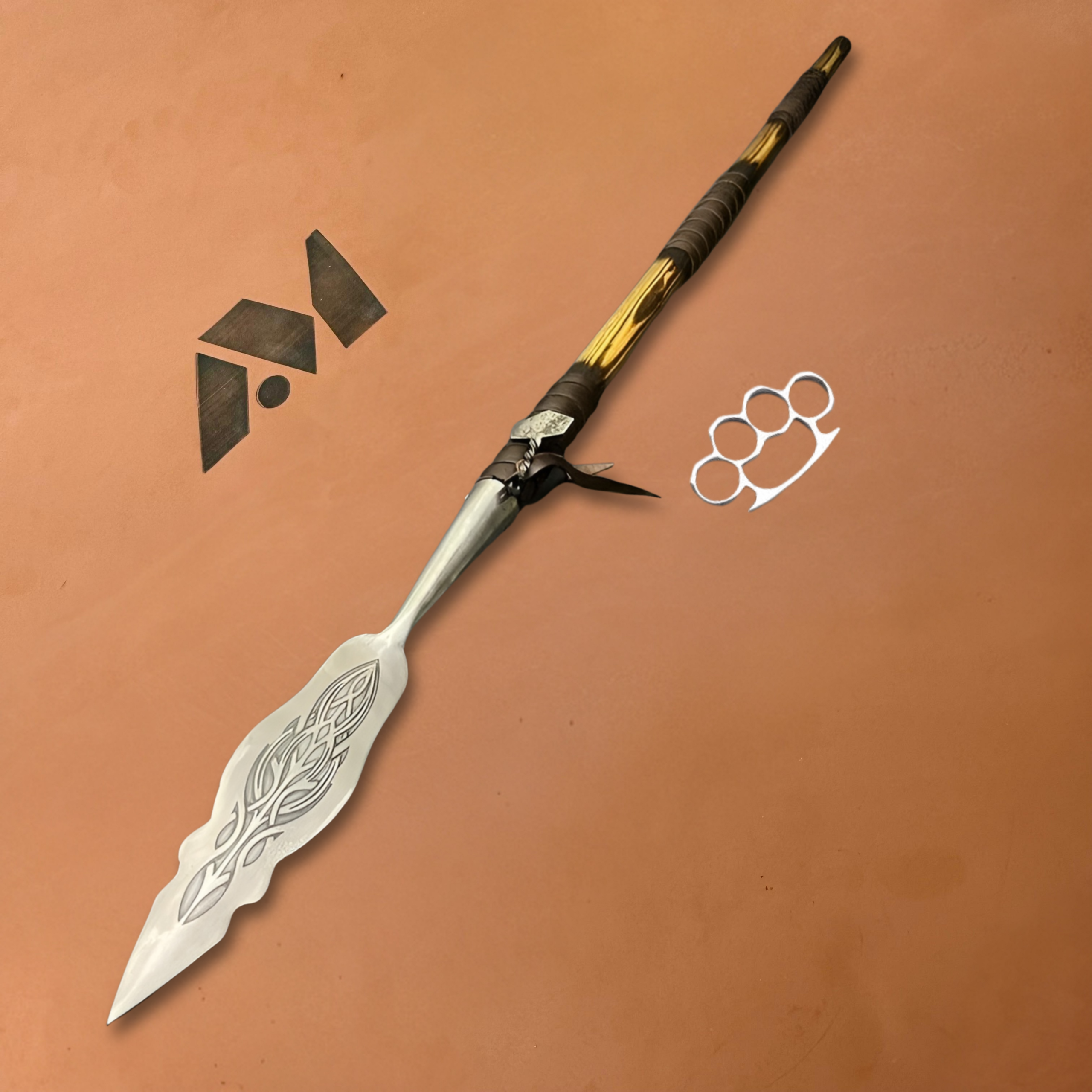 Hand Forged Viking Spear Ash Wood Handle Etched Steel Collector Piece