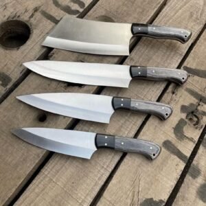 Handmade 4-Piece Chef Knife Set – Stainless Steel, Pakkawood Handles