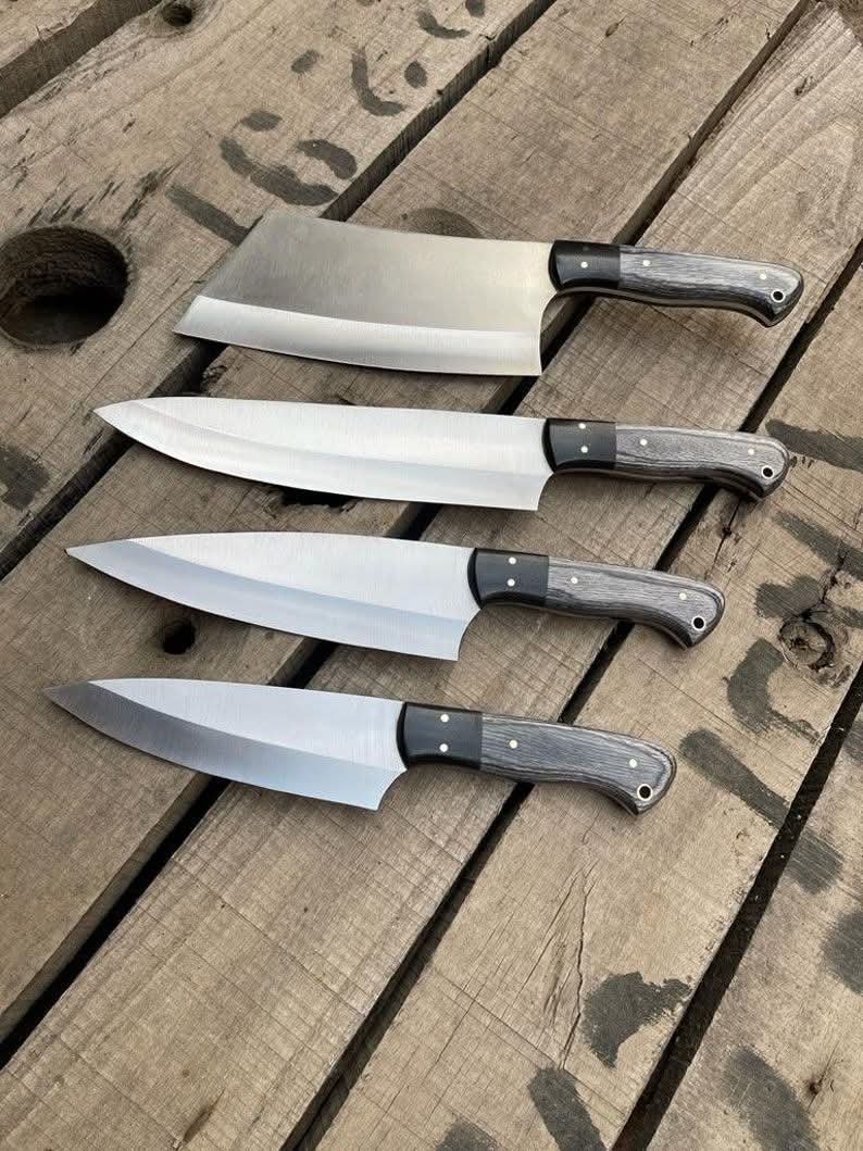Handmade 4-Piece Chef Knife Set – Stainless Steel, Pakkawood Handles