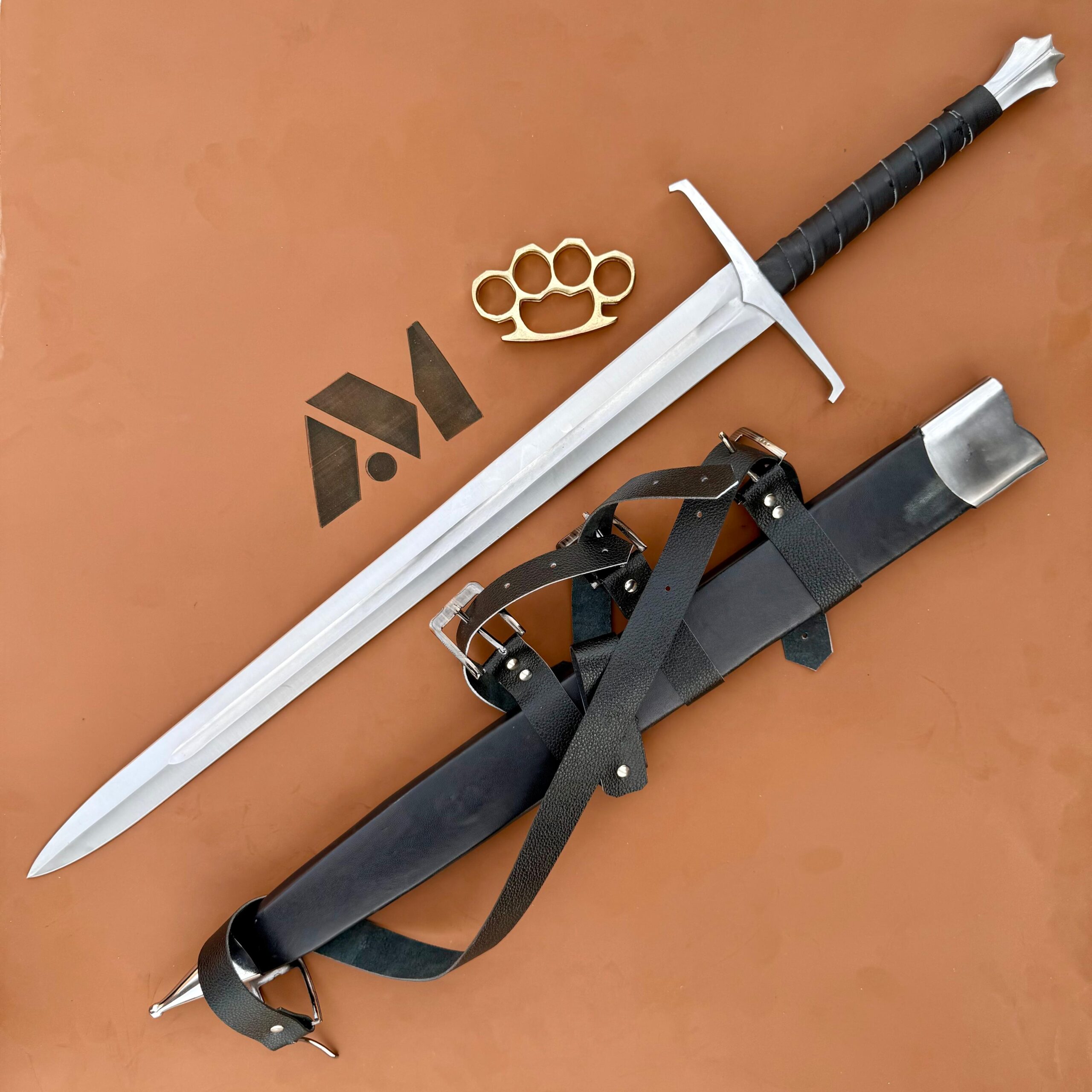 Hand Forged Steel Sword Leather Scabbard Medieval Style Collectible