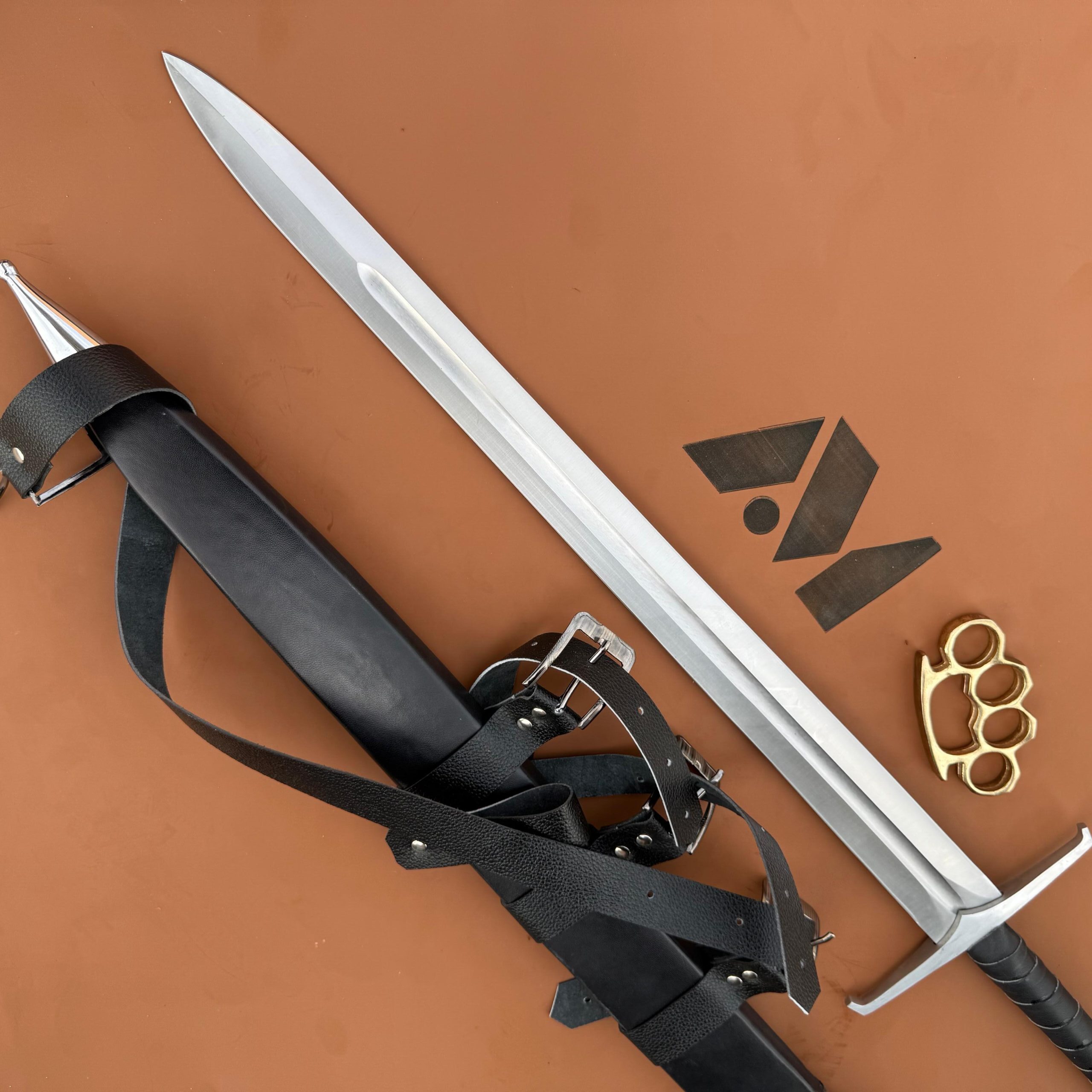 Hand Forged Steel Sword Leather Scabbard Medieval Style Collectible - Image 2
