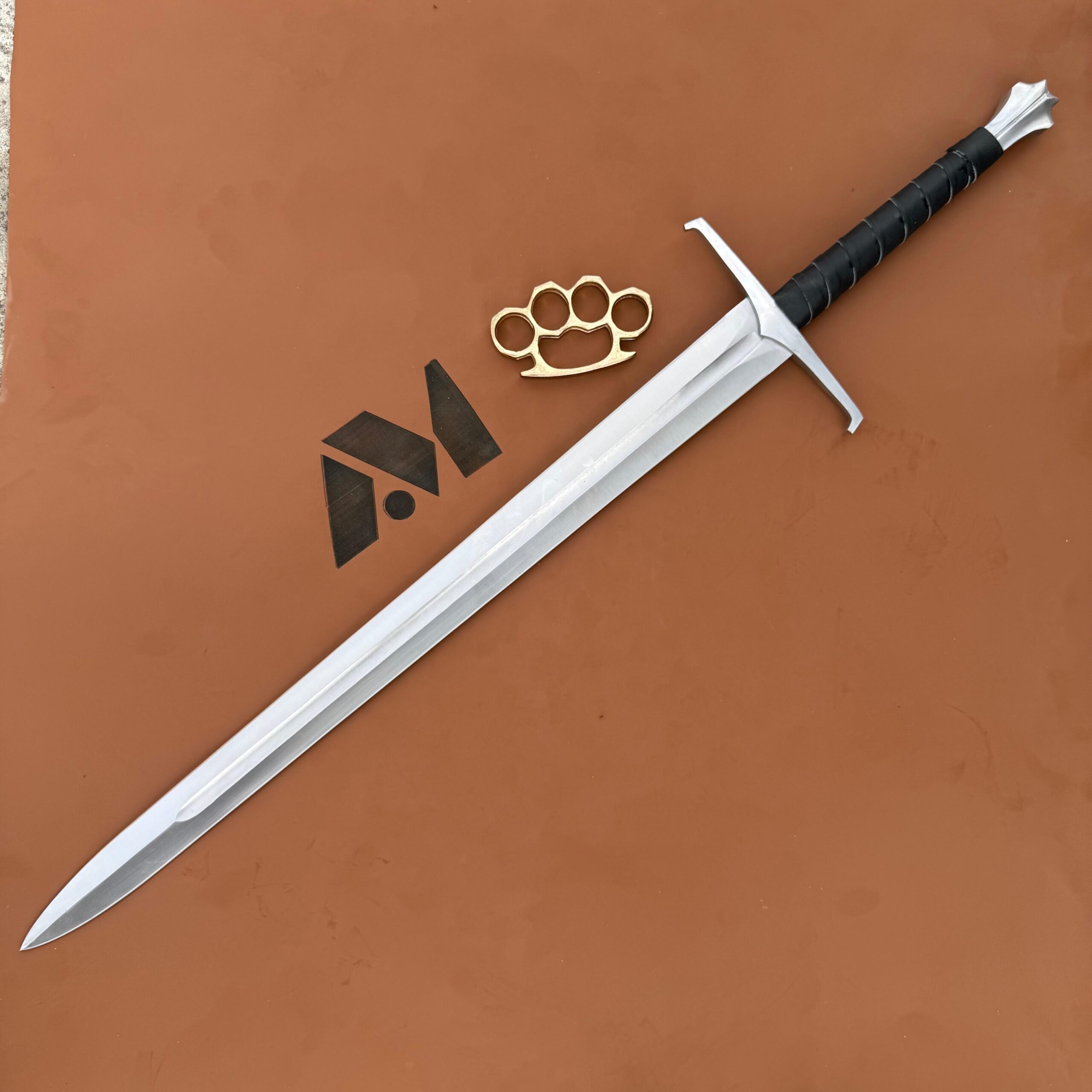 Hand Forged Steel Sword Leather Scabbard Medieval Style Collectible - Image 3