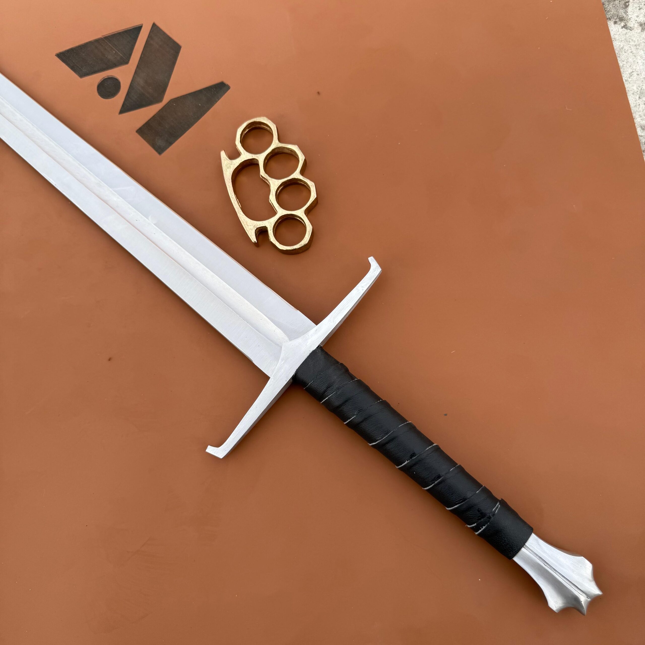 Hand Forged Steel Sword Leather Scabbard Medieval Style Collectible - Image 5