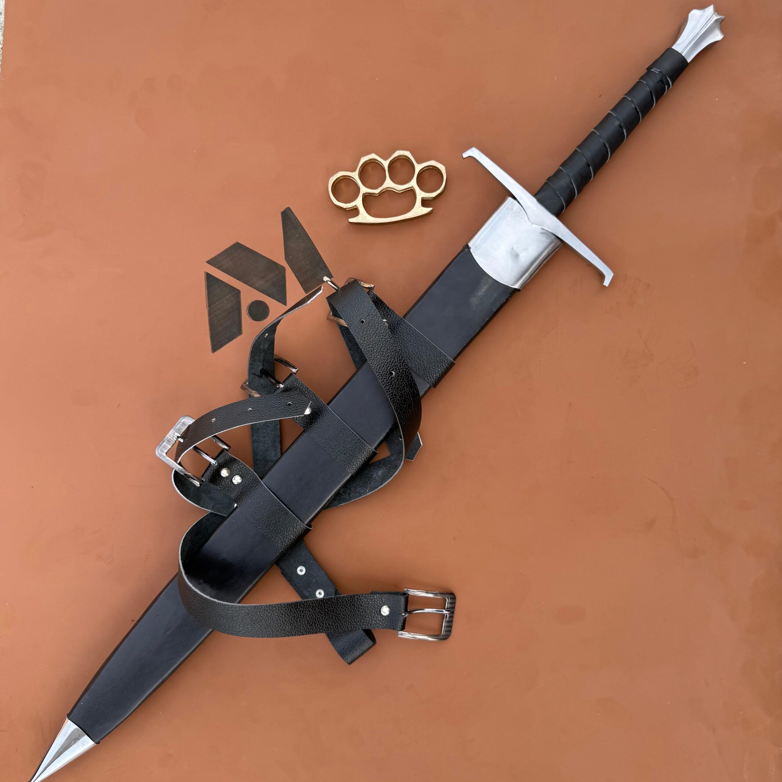 Hand Forged Steel Sword Leather Scabbard Medieval Style Collectible - Image 6