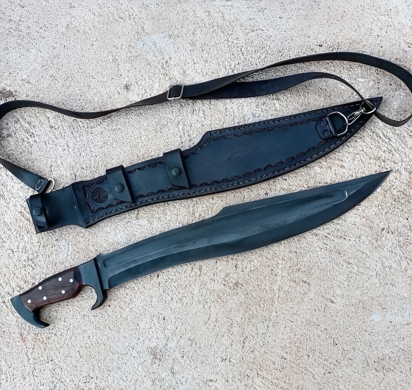 Hand-Crafted 5160 Spring Steel Machete – Rosewood Handle w/Leather Sheath - Image 3