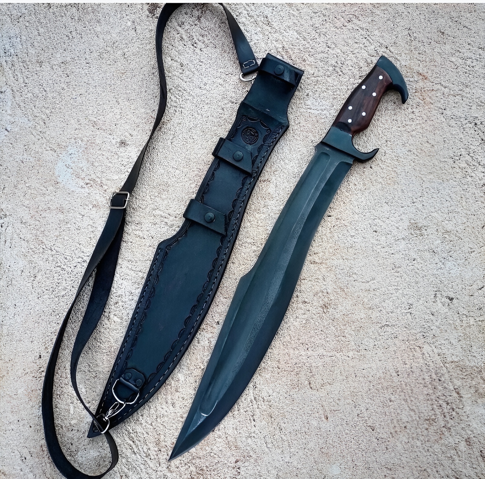 Hand-Crafted 5160 Spring Steel Machete – Rosewood Handle w/Leather Sheath - Image 4