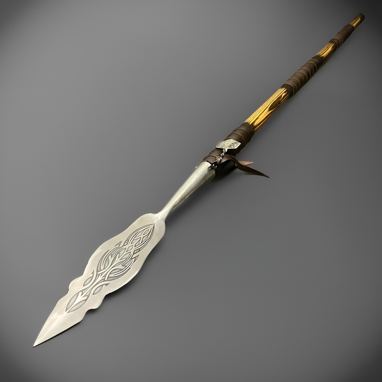 Hand Forged Viking Spear Ash Wood Handle Etched Steel Collector Piece - Image 6