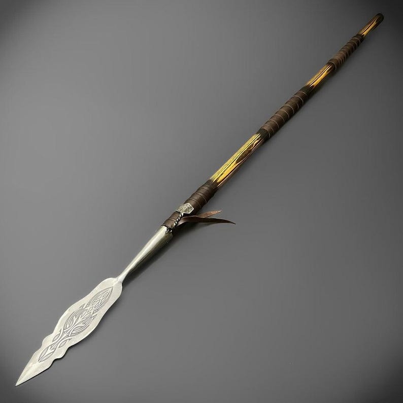 Hand Forged Viking Spear Ash Wood Handle Etched Steel Collector Piece - Image 2