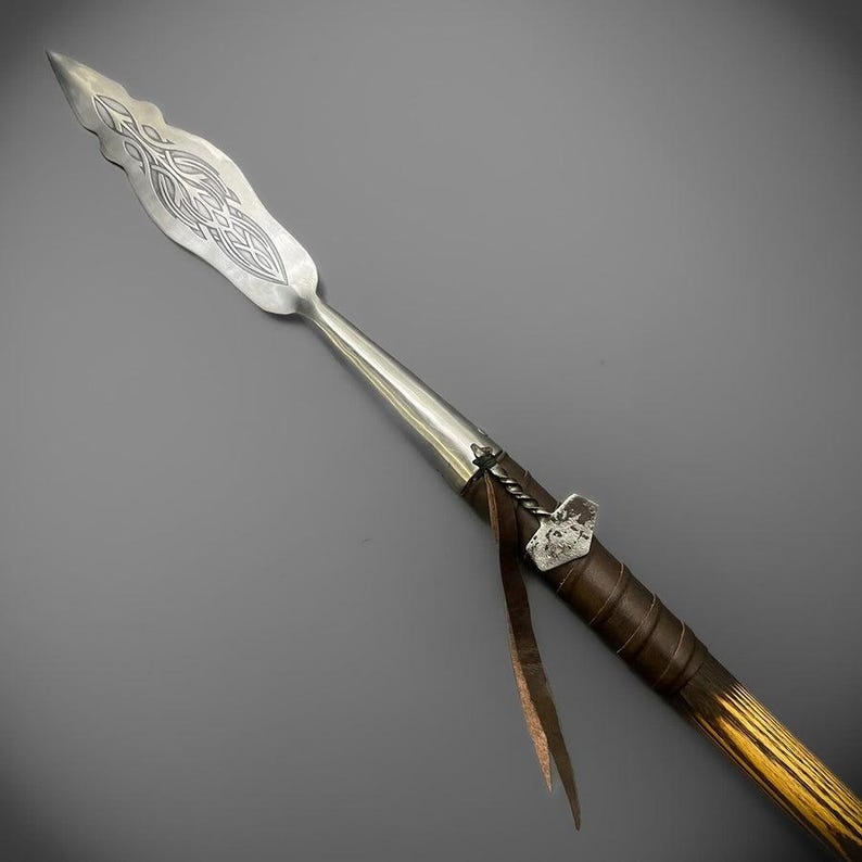Hand Forged Viking Spear Ash Wood Handle Etched Steel Collector Piece - Image 5