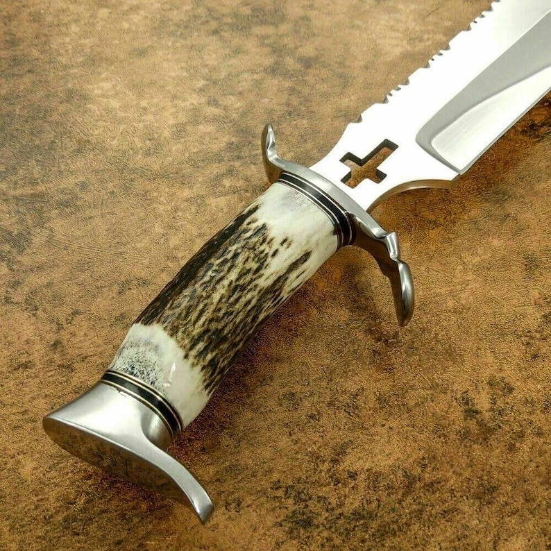 Handmade Bowie Knife 5160 Carbon Steel Blade with Deer Horn Handle Gift - Image 5