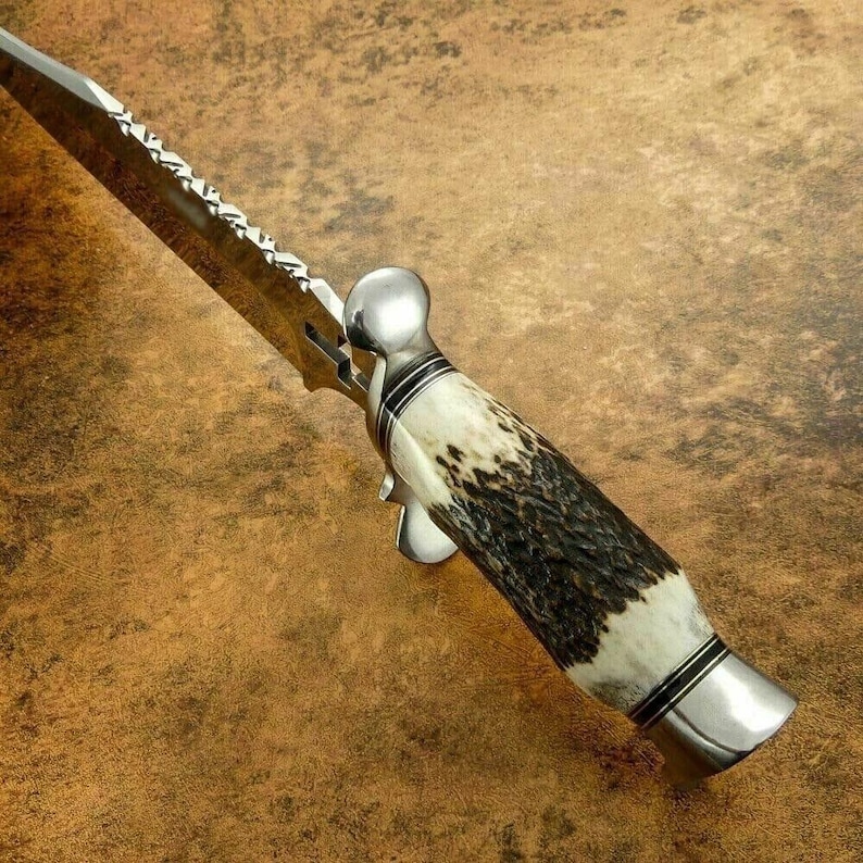 Handmade Bowie Knife 5160 Carbon Steel Blade with Deer Horn Handle Gift - Image 3