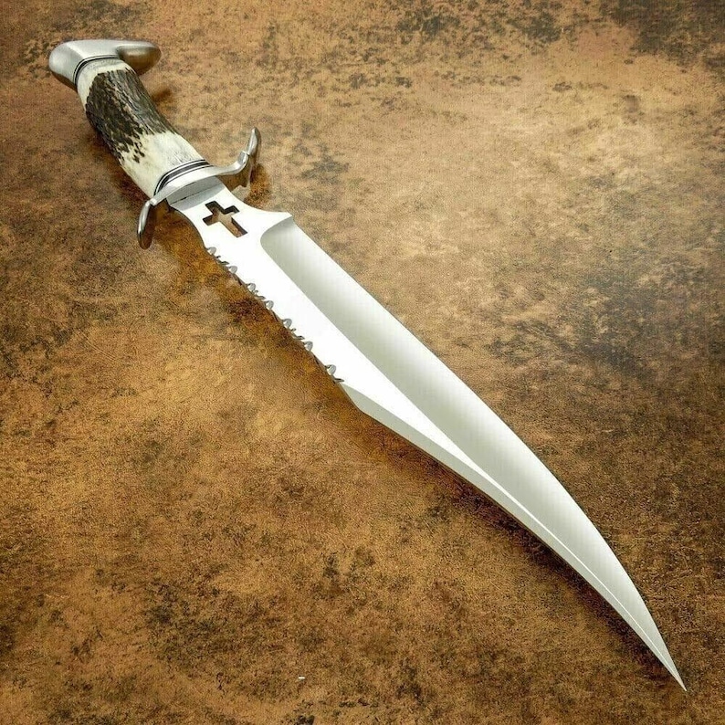 Handmade Bowie Knife 5160 Carbon Steel Blade with Deer Horn Handle Gift - Image 2