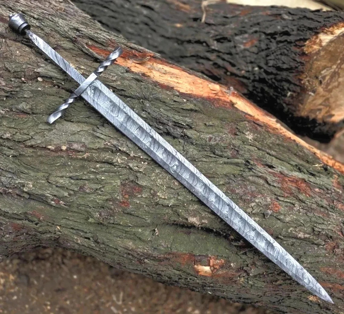 Damascus Steel Viking Sword Blank 28 Inch Full Tang Blade for Making - Image 3