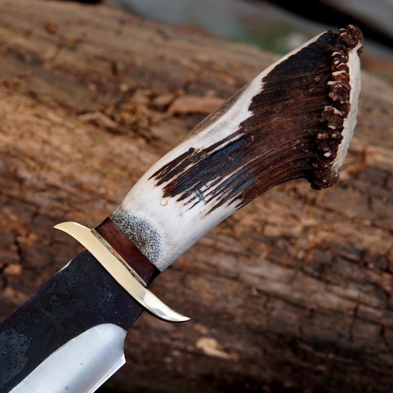Handmade 16" Bowie Knife, High Carbon Steel Blade, Natural Horn Handle - Image 6
