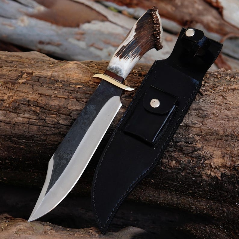 Handmade 16" Bowie Knife, High Carbon Steel Blade, Natural Horn Handle - Image 3
