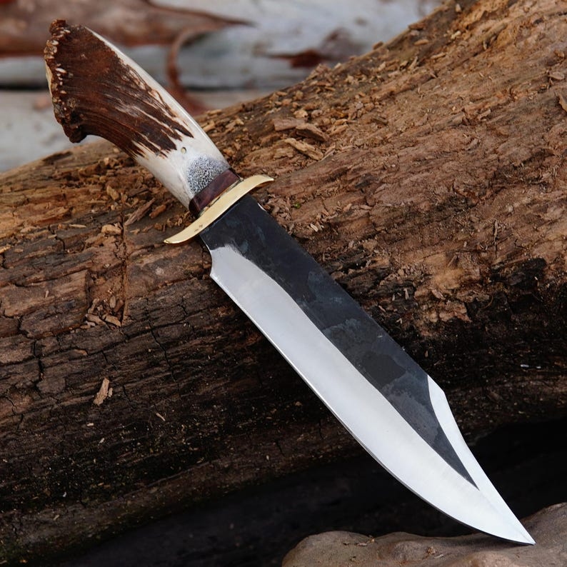 Handmade 16" Bowie Knife, High Carbon Steel Blade, Natural Horn Handle - Image 4