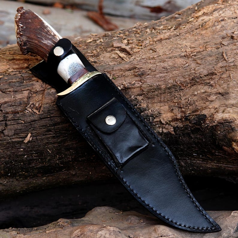Handmade 16" Bowie Knife, High Carbon Steel Blade, Natural Horn Handle - Image 5