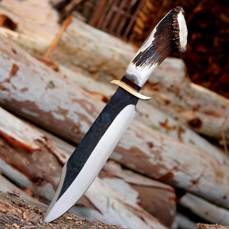 Handmade 16" Bowie Knife, High Carbon Steel Blade, Natural Horn Handle - Image 2