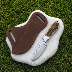 Hand-Forged Rasp Steel Cowboy Skinner Knife | Genuine Deer Horn Handle, Leather Sheath