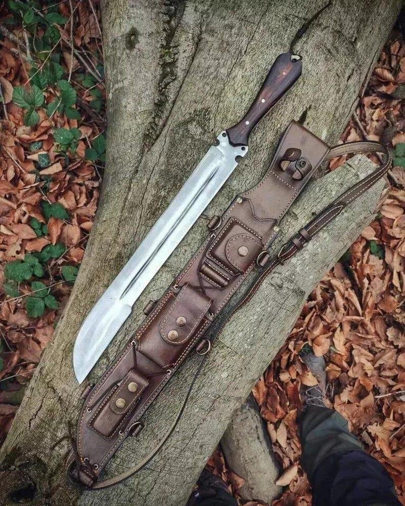 Hand Forged 5160 Steel Machete Full Tang Outdoor Knife with Sheath - Image 3