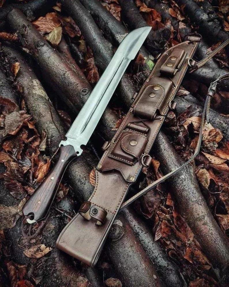 Hand Forged 5160 Steel Machete Full Tang Outdoor Knife with Sheath - Image 2