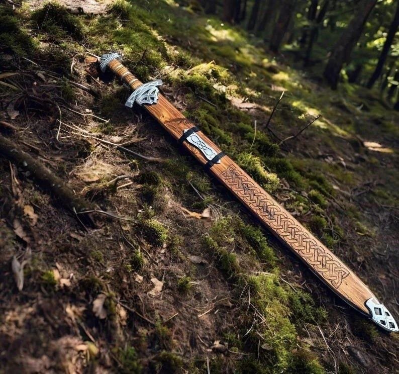 Hand-Forged Damascus Viking Sword: Norse Medieval Decor with Scabbard - Image 4