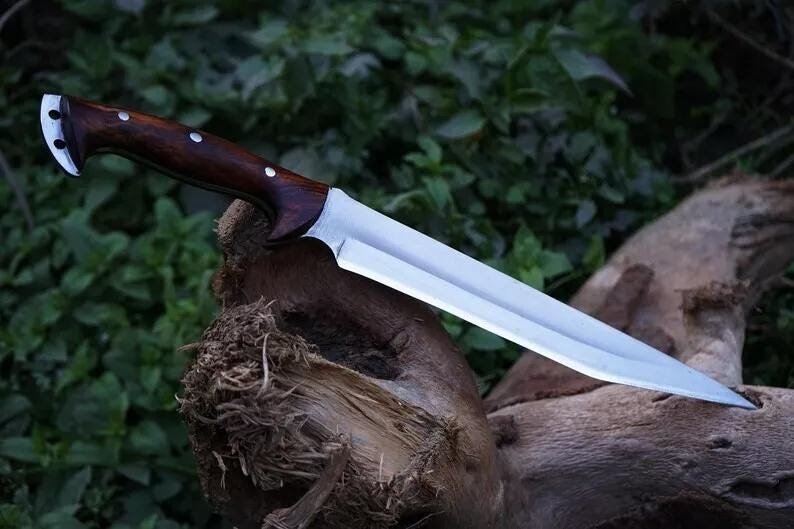 Hand-Forged Carbon Steel Machete: Rosewood Handle, Bushcraft Knife - Image 4