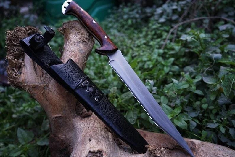 Hand-Forged Carbon Steel Machete: Rosewood Handle, Bushcraft Knife - Image 7