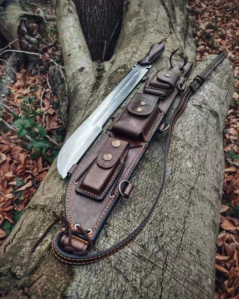 Hand Forged 5160 Steel Machete Full Tang Outdoor Knife with Sheath - Image 4
