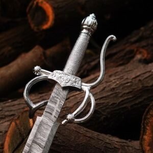 Hand-Forged Damascus Steel Zoro Sword with Leather Sheath - Cosplay Display