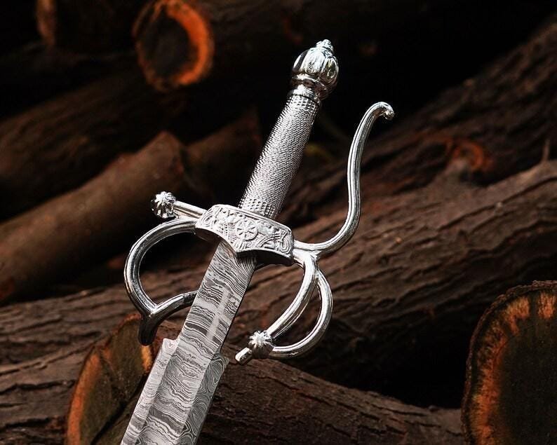 Hand-Forged Damascus Steel Zoro Sword with Leather Sheath - Cosplay Display