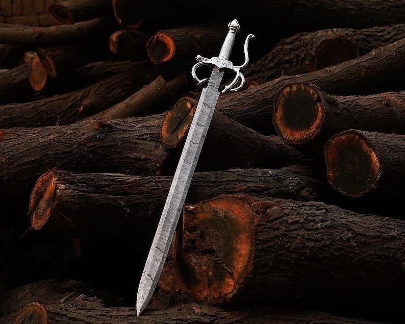 Hand-Forged Damascus Steel Zoro Sword with Leather Sheath - Cosplay Display - Image 2