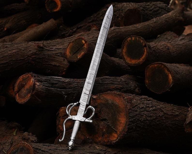 Hand-Forged Damascus Steel Zoro Sword with Leather Sheath - Cosplay Display - Image 4