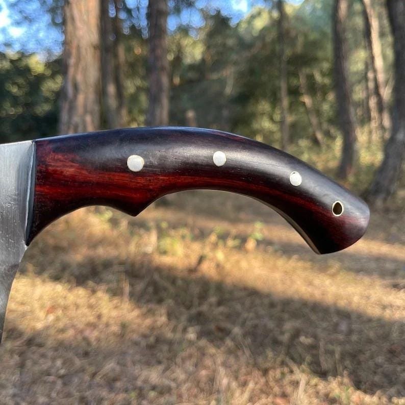 Hand-Forged D2 Steel Cleaver Knife: Rosewood Handle, Leather Sheath - Image 7