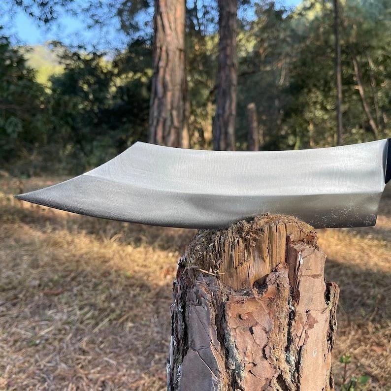 Hand-Forged D2 Steel Cleaver Knife: Rosewood Handle, Leather Sheath - Image 5