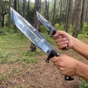 Hand-Forged Carbon Steel Bowie Knife Set: Rosewood Handle, Leather Sheath