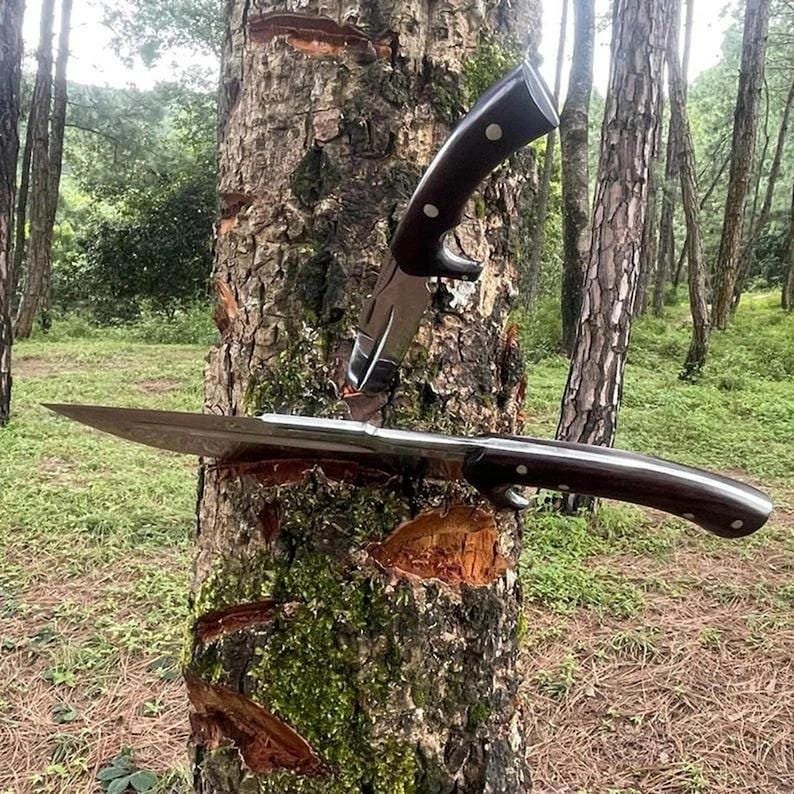 Hand-Forged Carbon Steel Bowie Knife Set: Rosewood Handle, Leather Sheath - Image 6