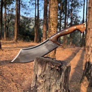 Hand-Forged J2 Steel Cleaver Knife: Rosewood Handle, Wooden Scabbard