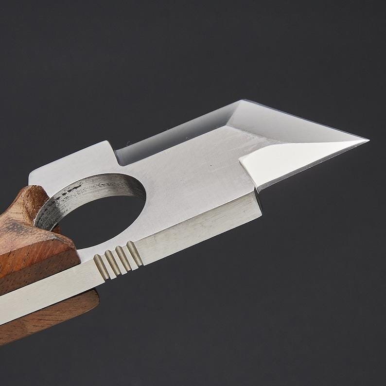 Hand-Forged D2 Steel Tanto Neck Knife: Rosewood Handle, Leather Sheath - Image 3