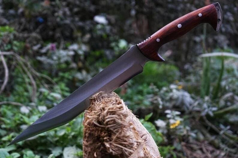 Hand-Forged Carbon Steel Machete: Rosewood Handle, Bushcraft Knife - Image 5