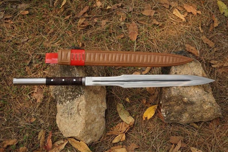 Hand-Forged Viking Spear Sword: 5160 Steel Blade W/Rosewood Handle - Image 4