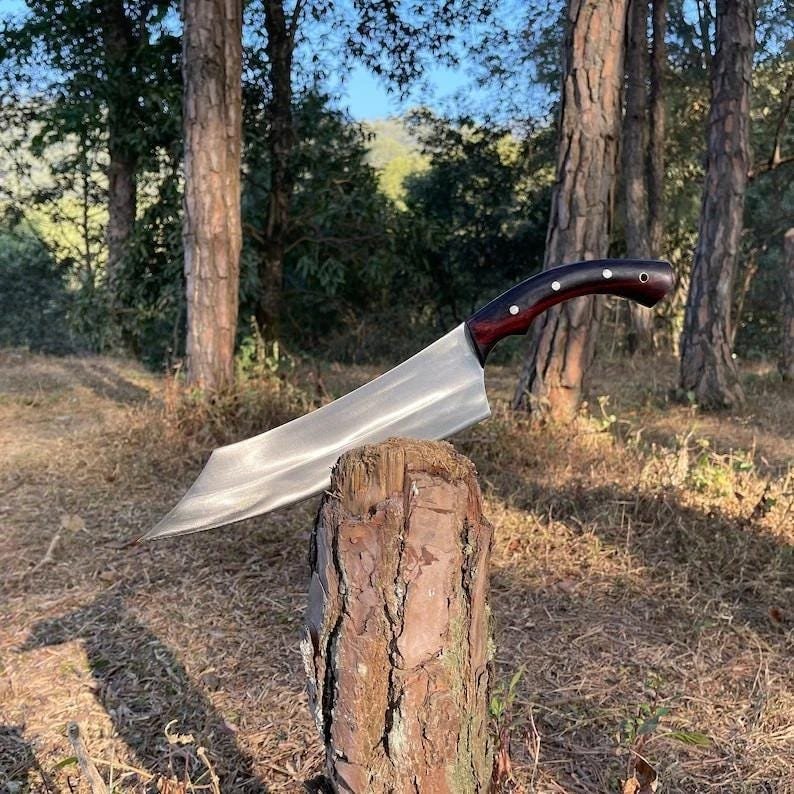 Hand-Forged D2 Steel Cleaver Knife: Rosewood Handle, Leather Sheath - Image 3
