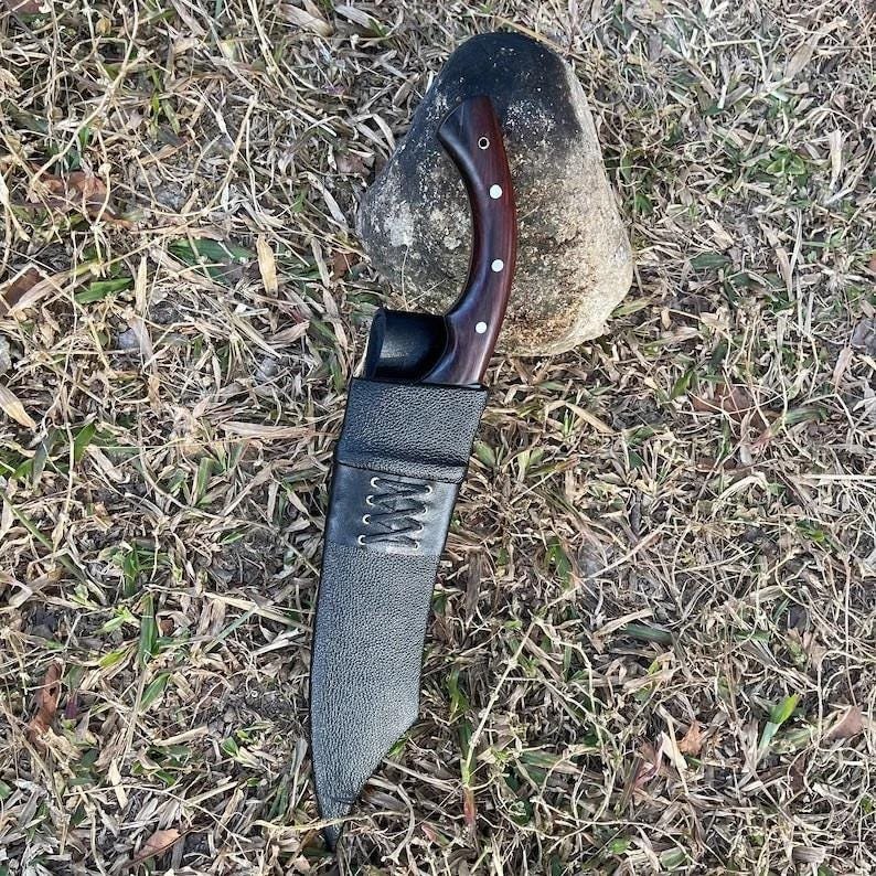 Hand-Forged D2 Steel Cleaver Knife: Rosewood Handle, Leather Sheath - Image 6