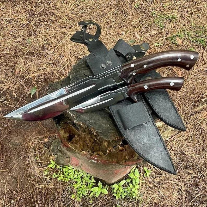 Hand-Forged Carbon Steel Bowie Knife Set: Rosewood Handle, Leather Sheath - Image 5