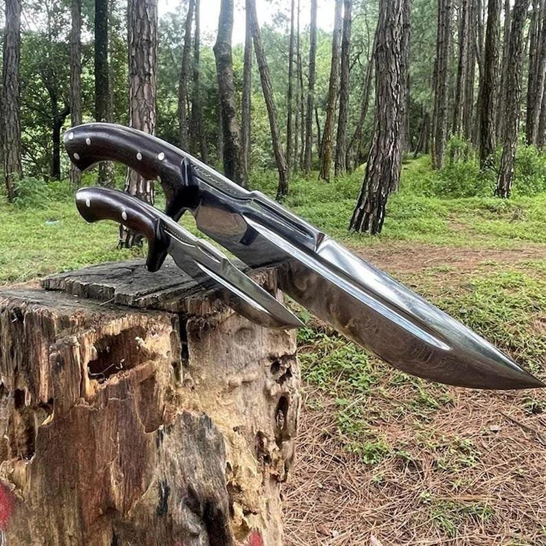 Hand-Forged Carbon Steel Bowie Knife Set: Rosewood Handle, Leather Sheath - Image 3