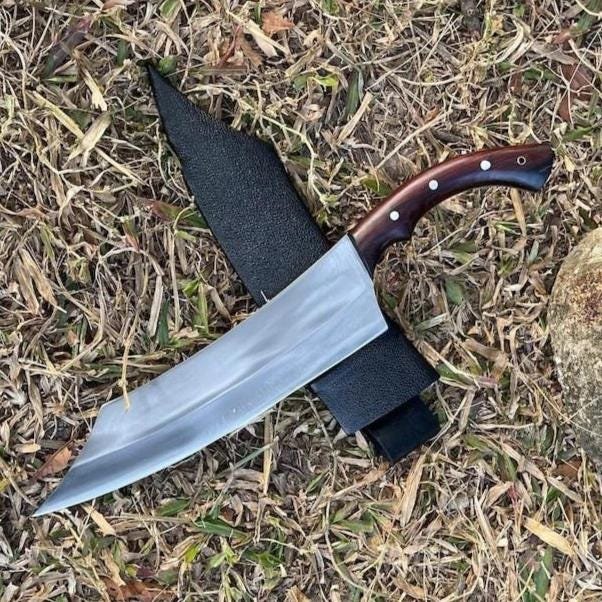 Hand-Forged D2 Steel Cleaver Knife: Rosewood Handle, Leather Sheath - Image 2