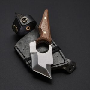 Hand-Forged D2 Steel Tanto Neck Knife: Rosewood Handle, Leather Sheath