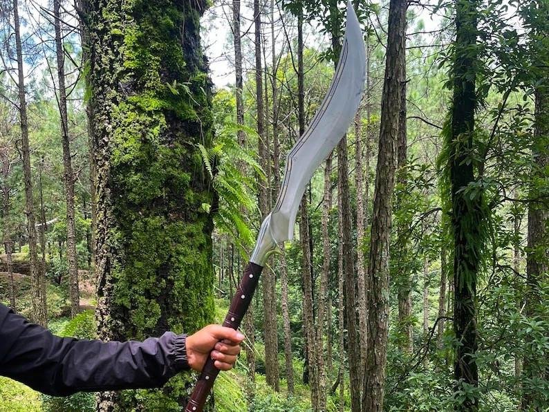 Hand-Forged Carbon Steel Machete Sword | Rosewood Handle, Hunting Blade - Image 4